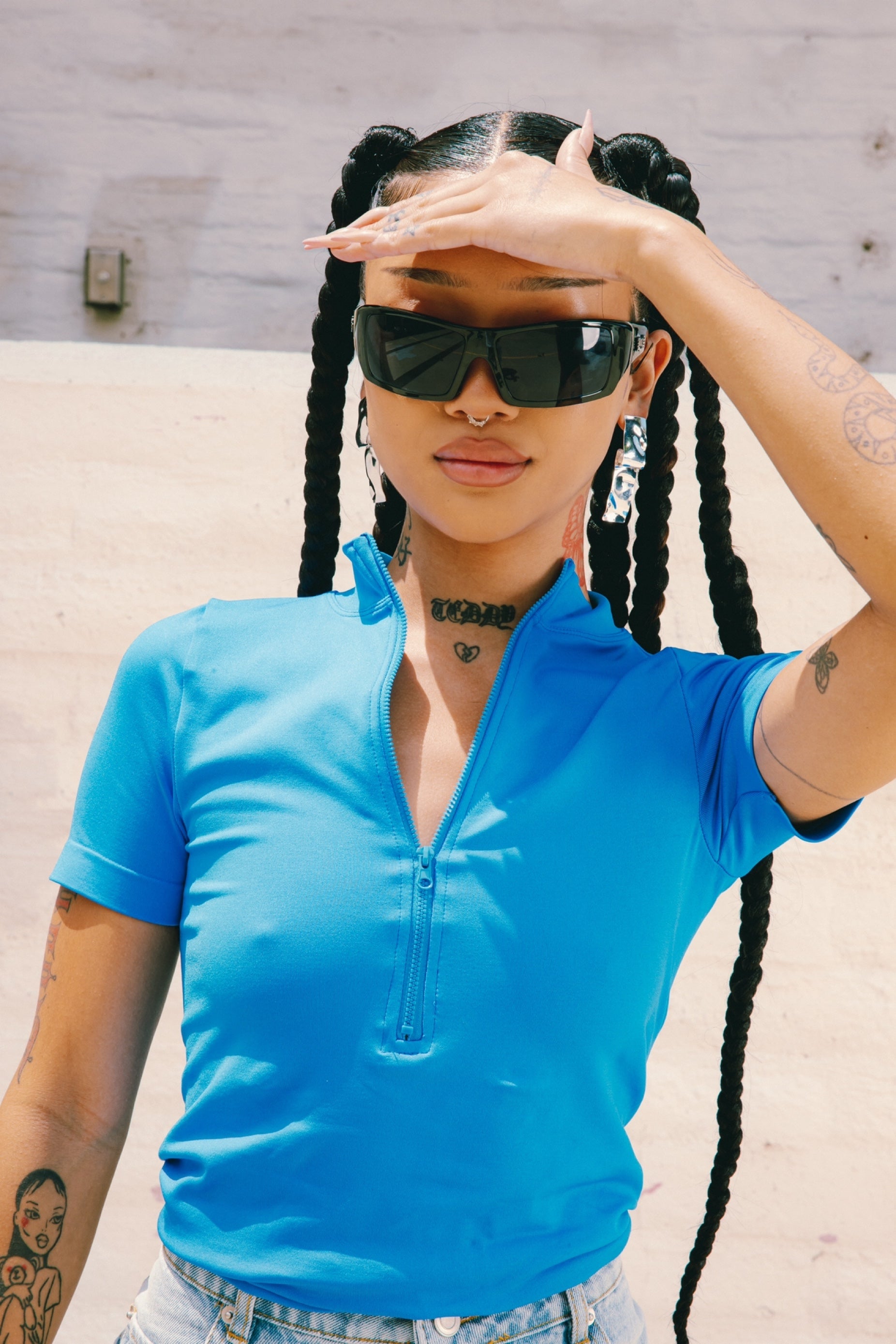 Zip Up Smooth Mock Neck Tee