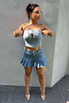 Pleated Denim Mini Skirt