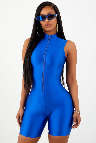 Royal Blue Athletic Zip Up Unitard.