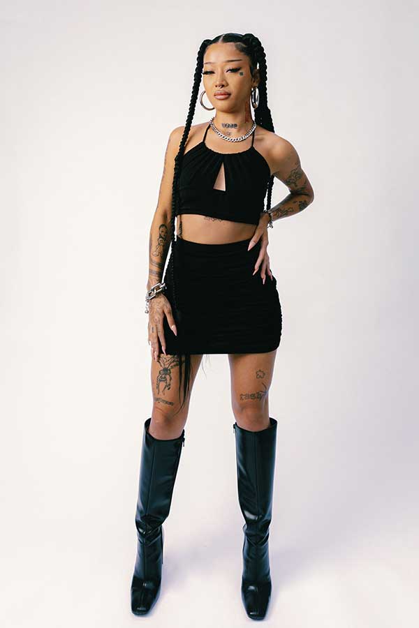 Halter Top & Ruched Mini Skirt Set