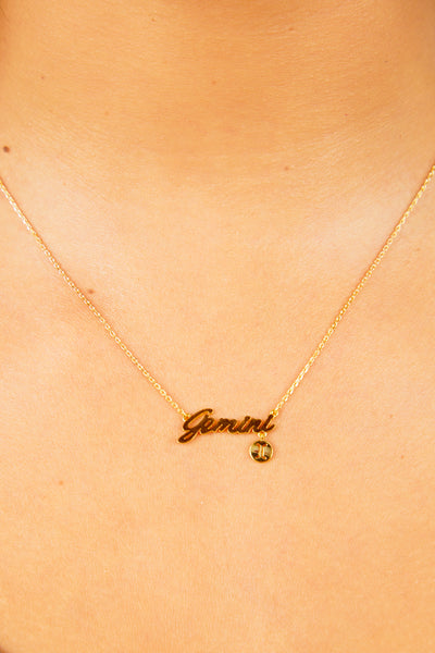 Zodiac Nameplate Necklace - Gold
