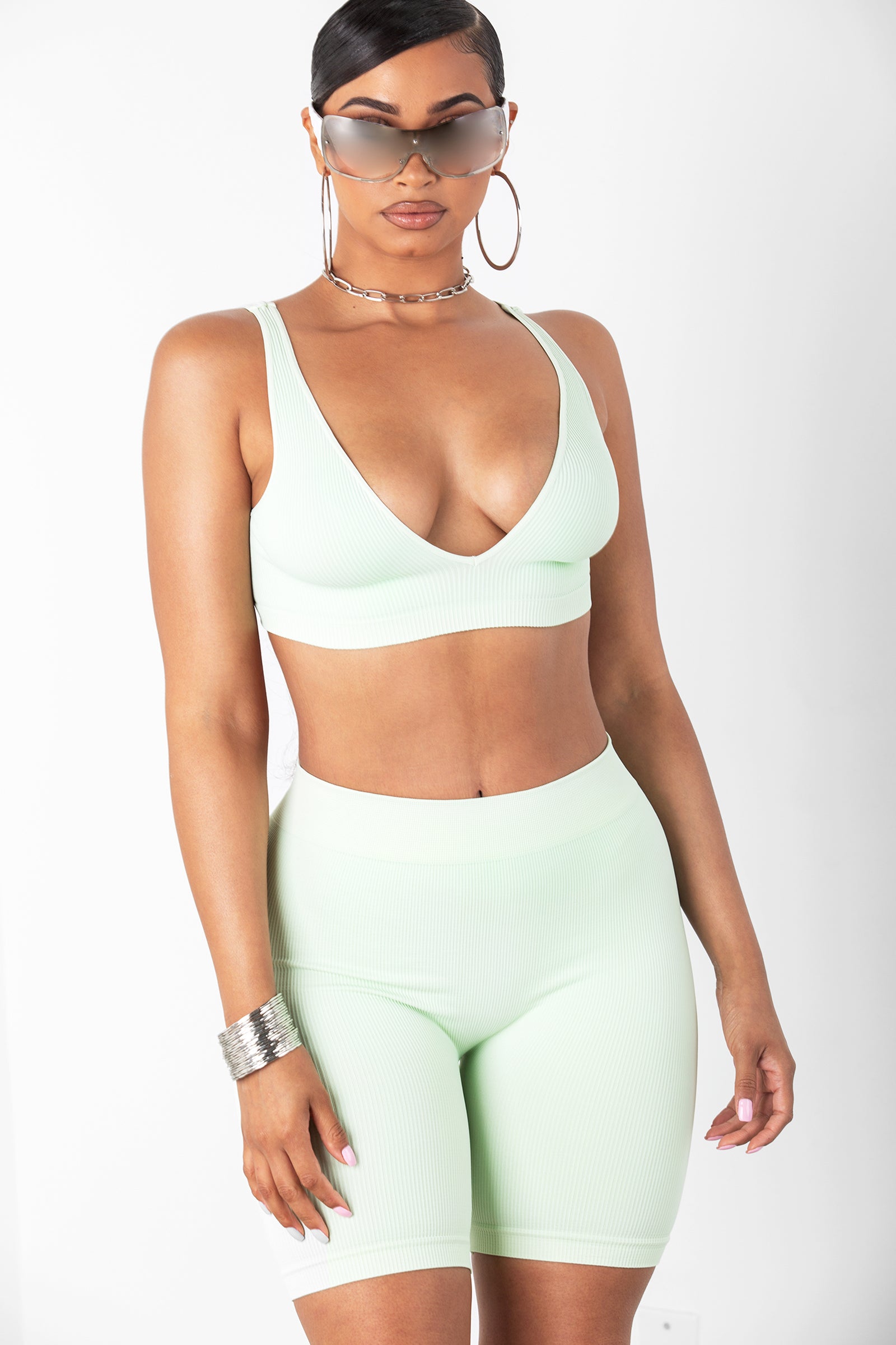 Mint Basic Ribbed Biker Shorts